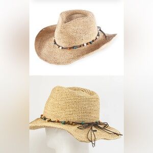 Pistil Sun Hat Raffia Western Colorful Beads "Goldie" Floppy - EUC